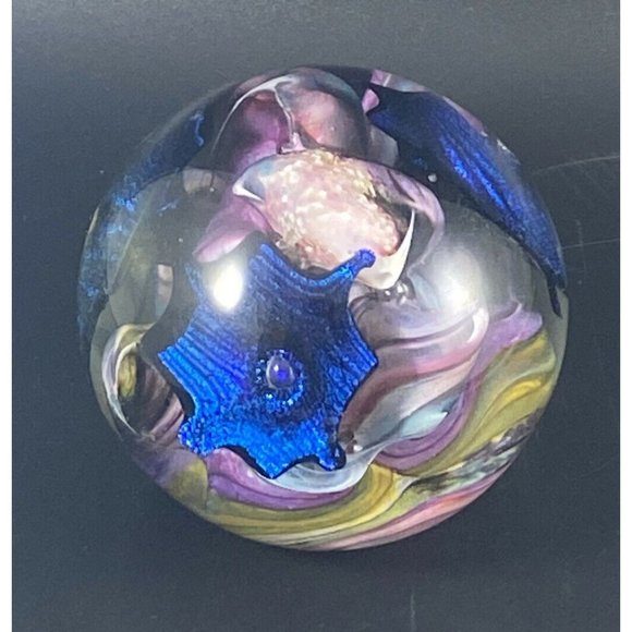 Murano Swirl Art Glass Swirl Large Round Paperweight Intricate Detail 2 3/4”